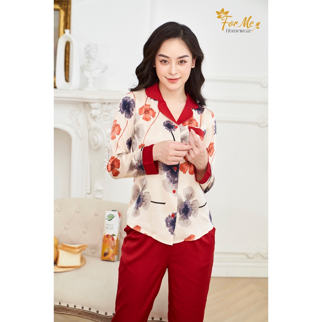 Bộ đồ ngủ, mặc nhà chất Lụa Giấy Luxury dài tay bộ Hoa Tím phối 15 ,forme pijama