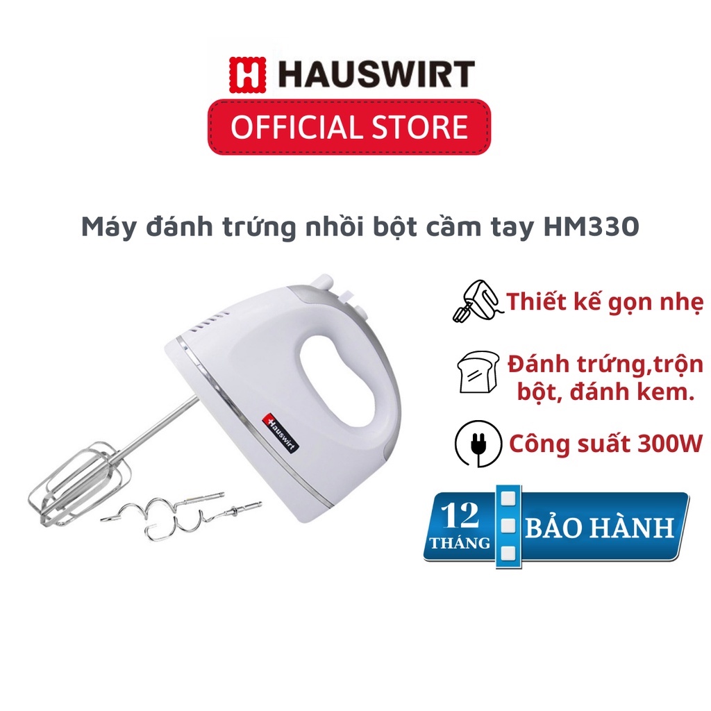 Máy đánh trứng trộn bột cầm tay Hauswirt HM330 công suất 300W (5 tốc độ đánh) có que đánh trứng, que nhồi bột