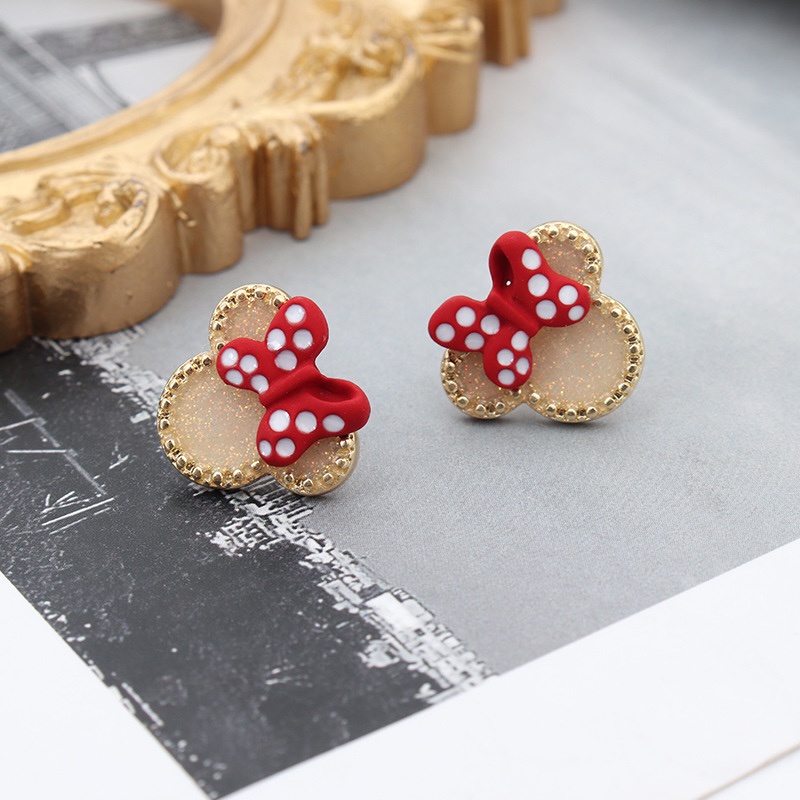 DISNEY Bông Tai Hình Chuột Mickey/ Minnie Màu Đỏ Xinh Xắn Thời Trang Cho Nữ