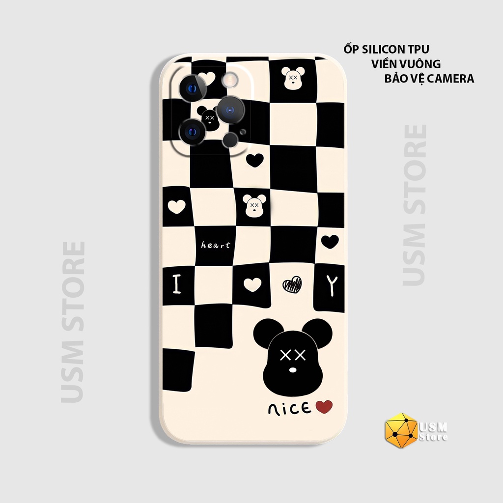 Ốp lưng iphone 11/11Pro/11Promax/12/12Mini/12 Pro/12 Promax/13/13 Pro/13 Promax/13Mini viền đen, in hình gấu Bearbrick