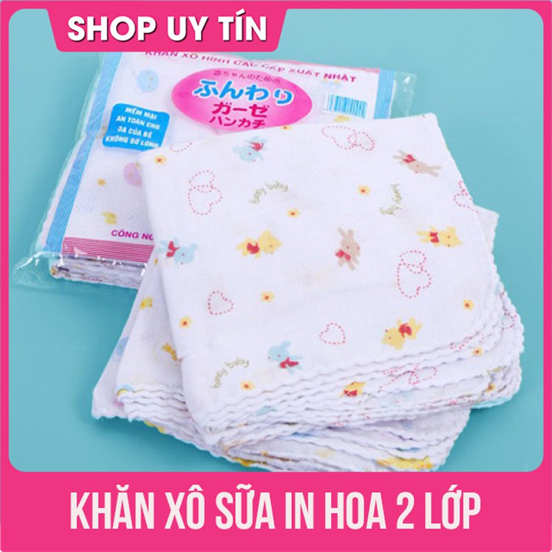 Gói 10 khăn xô sữa 2 lớp in hoa xuất Nhật cho bé