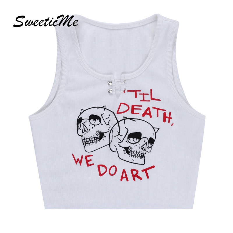 Áo không tay in họa tiết đầu lâu cá tính dành cho nữ | BigBuy360 - bigbuy360.vn