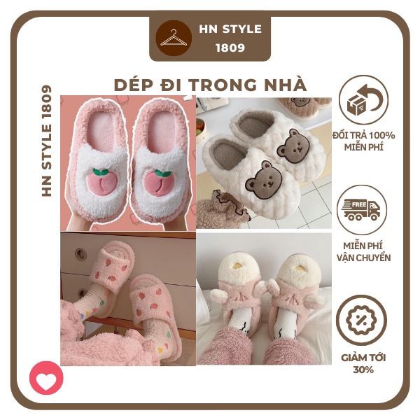 Dép Đi Trong Nhà Vải Bông Dép Bông Nhiều Hình Cute Ngộ Nghĩnh Đi Êm Chân