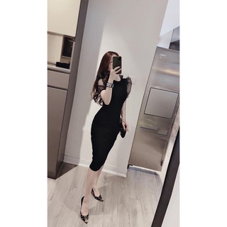 Váy body tay phối voan tơ
