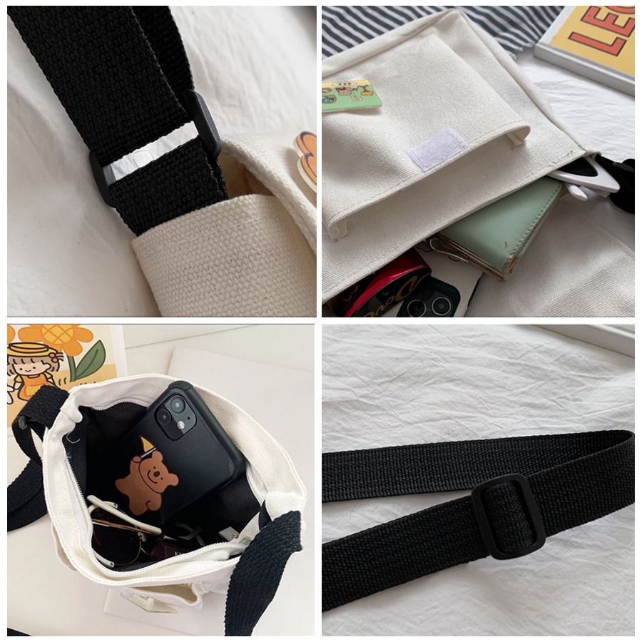 Túi Mini Đeo Chéo Vải Canvas Kèm 4 Sticker Siêu Dễ Thương Phong Cách Thời Trang.