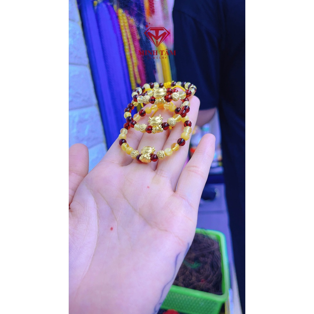 Vòng tay hổ #phách con giáp Trâu bạc mạ vàng cho bé-Minh Tâm Jewelry