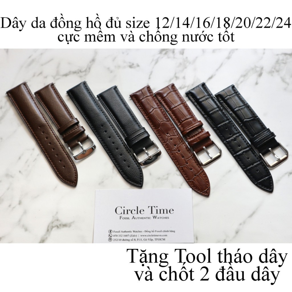 Dây da đồng hồ nam nữ đủ size 12/14/16/18/20/22/24 cực mềm