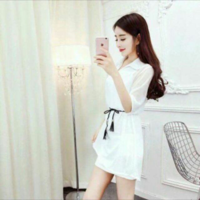 Đầm kiểu Sơ Mi Kèm Belt áo lót (hình chụp thật)
