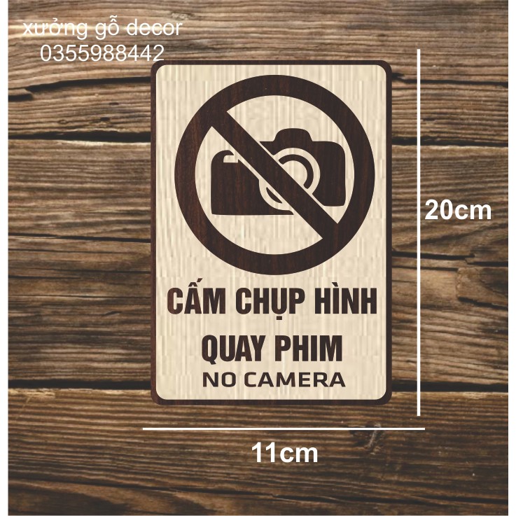 ( Xưởng SX) Bảng Cấm Chụp Hình, Quay Phim Bằng Gỗ cắt Laser Mẫu A1