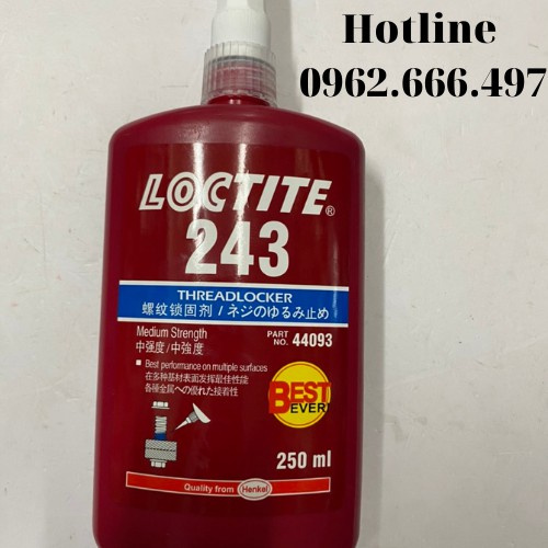 Keo khóa ren Loctite 243, khóa bulong, đai ốc tác dụng tốt cho tất cả các loại ren kim loại, chai 50ml