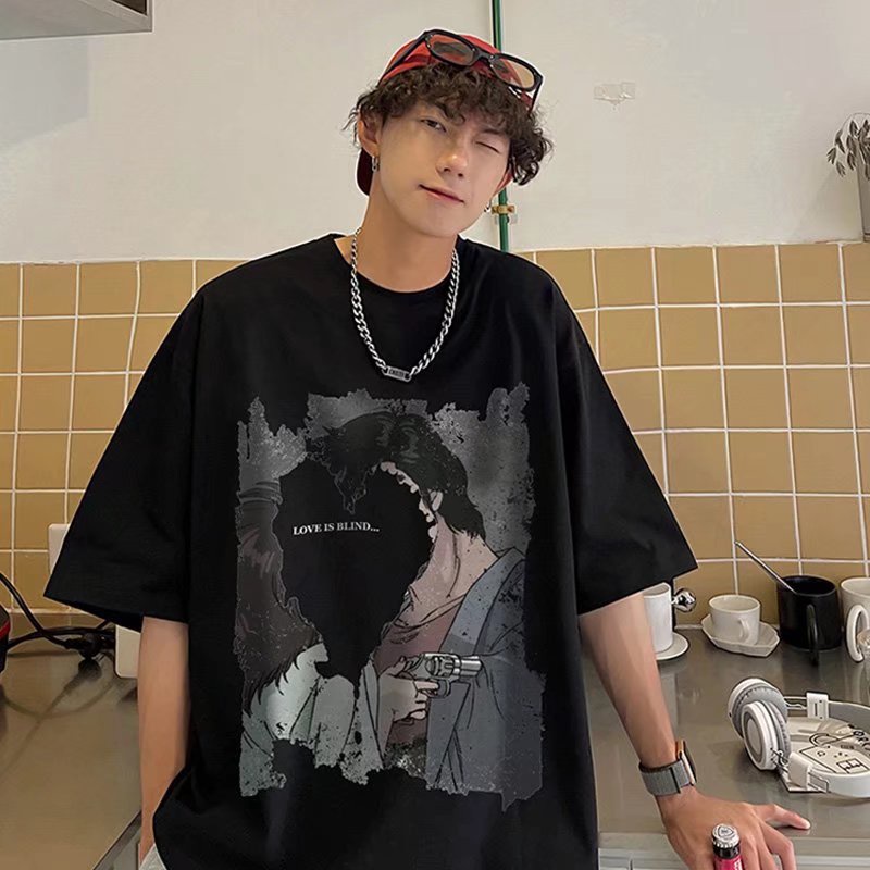 Áo Thun Ngắn Tay Form Rộng Phong Cách Hàn Quốc Dành Cho Nam