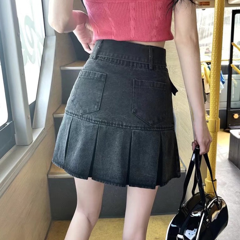 Chân Váy Jeans Chữ A Lưng Cao Thêu Họa Tiết Thời Trang Cho Nữ
