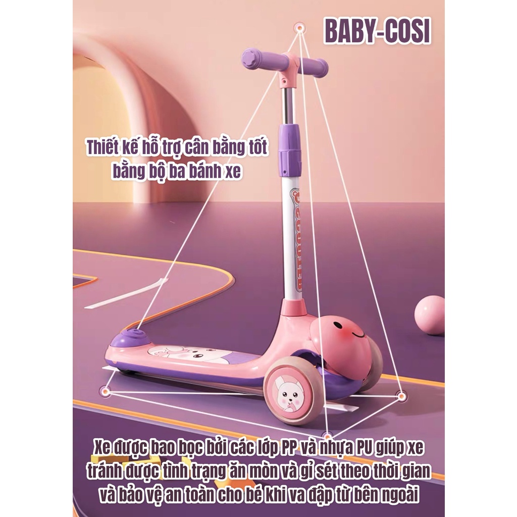 Xe trượt scooter 3in1 cho bé Baby Cosi đa chức năng vừa là xe Scooter, xe chòi chân, xe đẩy siêu tiện lợi Hanghieuchobe