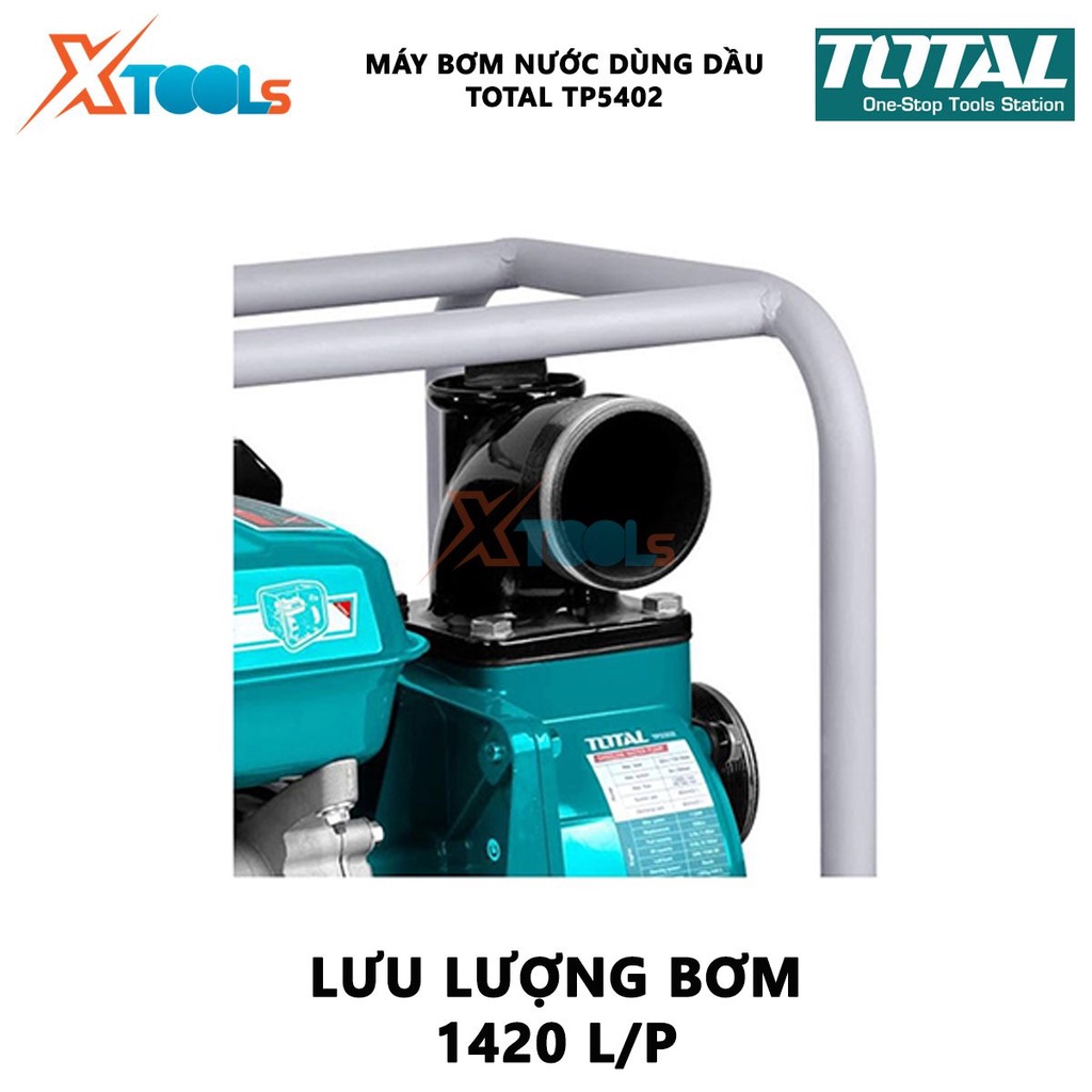 Máy bơm nước dùng dầu TOTAL TP5402 Máy bơm nước mini chạy dầu Dung tích xi lanh 418cc Đường kính ống hút và xả 100mm, 4&quot;