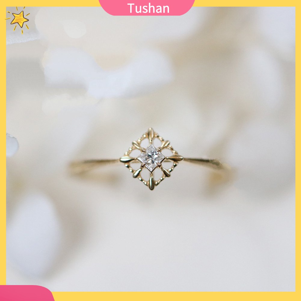 Nhẫn Đính Hôn Đính Đá Zircon Phong Cách Vintage
