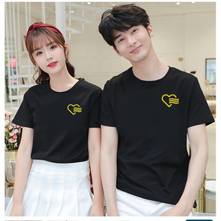 áo đôi nam nữ màu đen, in hình trái tim sắc nét