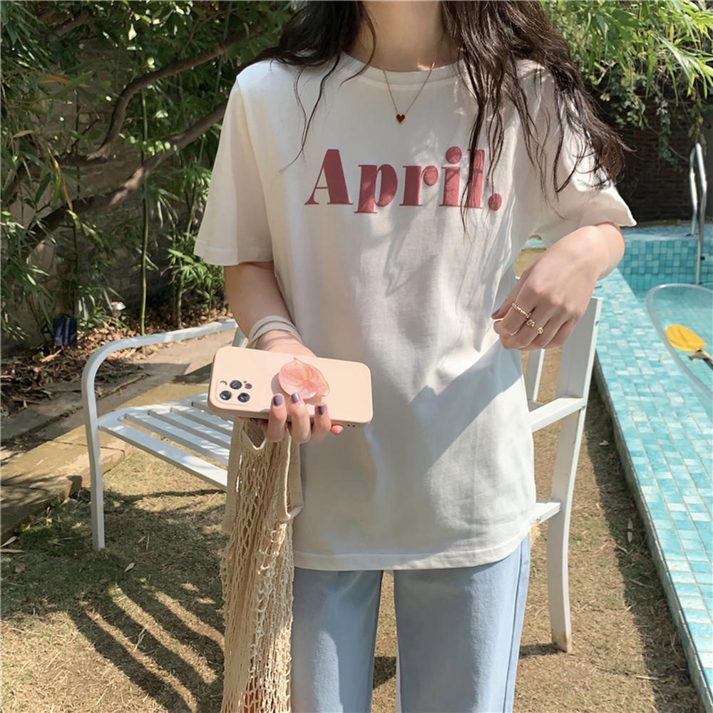 Áo Thun Tay Ngắn Cổ Tròn Form Rộng In Chữ Màu Nước 50080