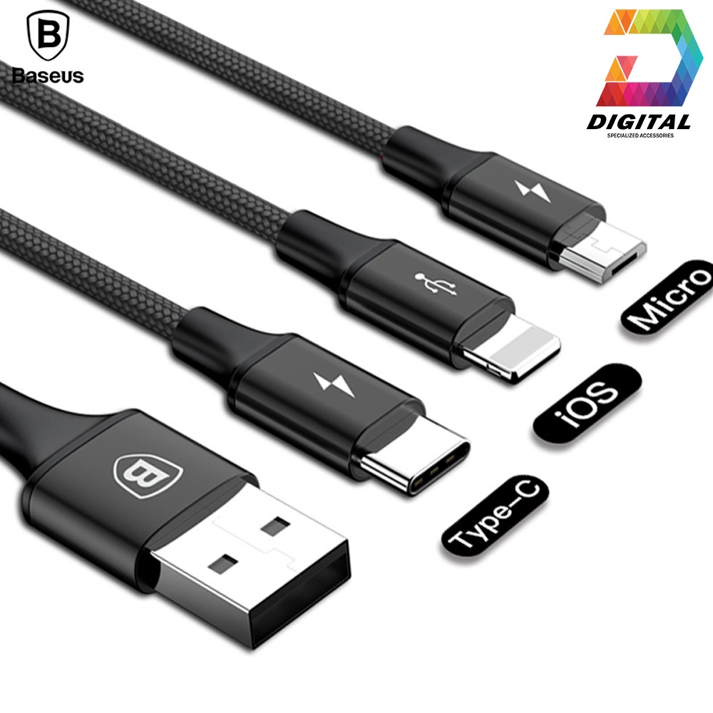 Cáp Sạc Đa Năng 3 Đầu Baseus Dây Dù Siêu Chắc Chính Hãng