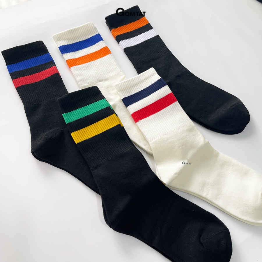 Set 5 đôi vớ cổ cao nữ mẫu 2 sọc, tất nữ cao cổ dễ thương, chất liệu cotton kháng khuẩn, cực êm chân -LISU23-CAO-2SOC