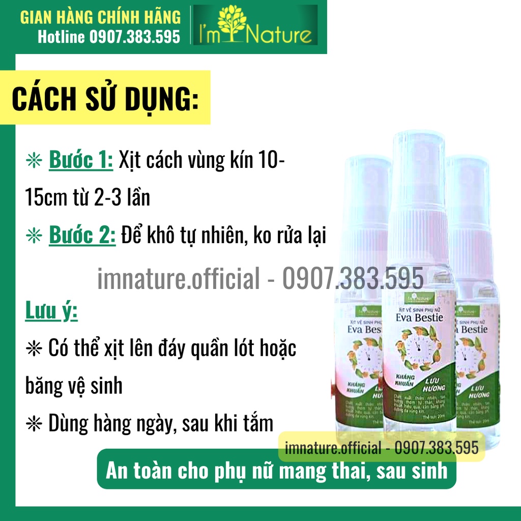 (Mini) Xịt Khử Mùi Vùng Kín Eva Bestie - Kháng Khuẩn Lưu Hương Quyến Rũ I'm Nature 20ml