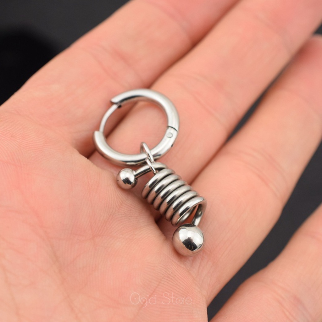 Bông tai, Khuyên tai nam nữ thép không gỉ dáng tròn thả thiết kế hình lò xo độc đáo, Cá tính, Unisex, 1 chiếc