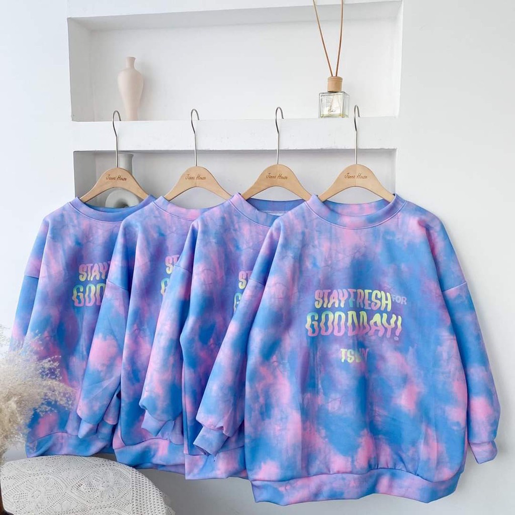 ÁO NỈ LOANG SWEATER TSUN STAY FRESH FOR GOOD DAY Hồng Xanh Tay Dài