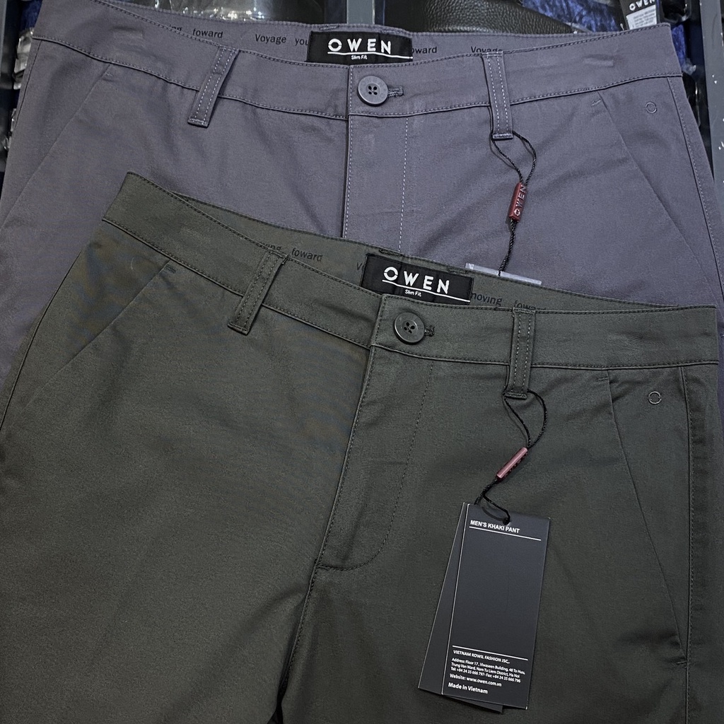 OWEN - Quần kaki Owen chất thô giấy co dãn - Quần kaki nam MÀU GHI ĐẬM, MÀU XANH RÊU