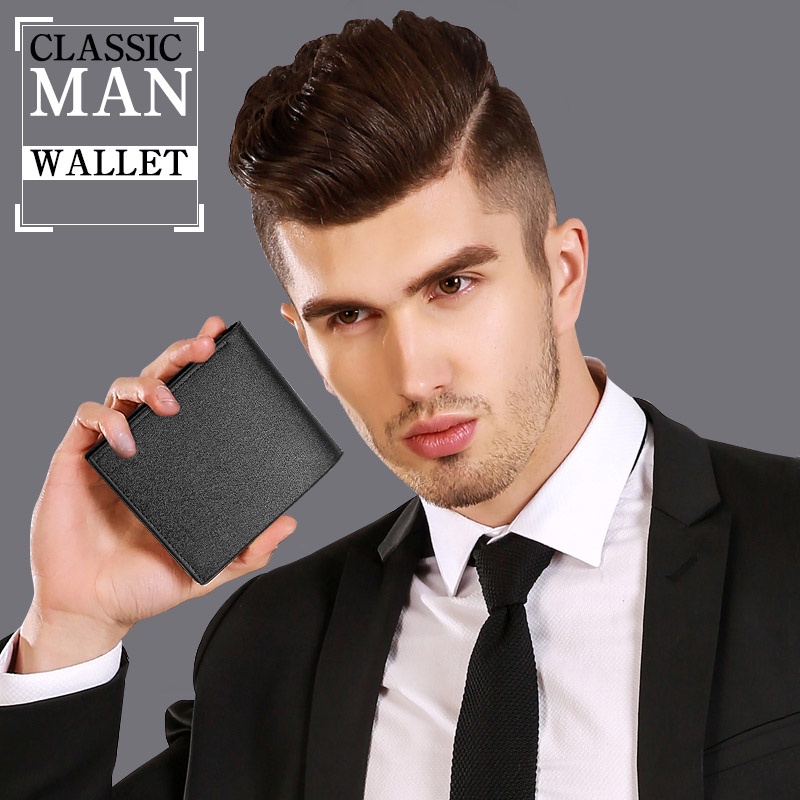 Ví nam da PU / Ví ngắn nam Cool Boys Ví đựng thẻ độc đáo giá rẻ - Màu đen