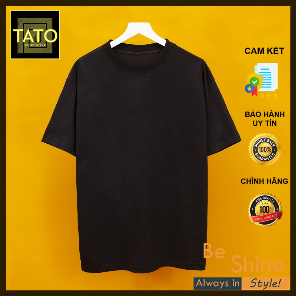 Áo Thun Trơn TATO Unisex Form Rộng 2 Màu Đen Trắng Vải Cotton dày đẹp | BigBuy360 - bigbuy360.vn