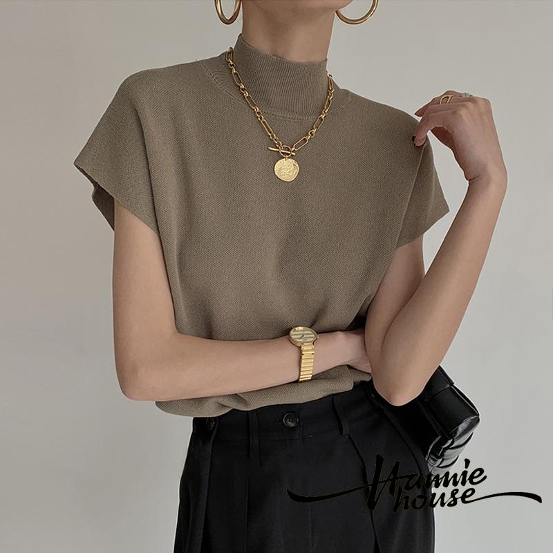 Áo dệt kim cổ cao sát nách thời trang mùa thu cho nữ