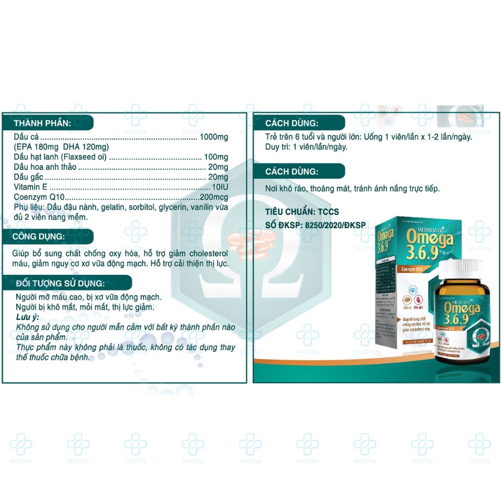 Omega 369 - Viên dầu cá, chống oxy hóa, cải thiện thị lực, đẹp da, giảm mỡ máu, tim mạch (Lọ 60 viên) [Chính Hãng]