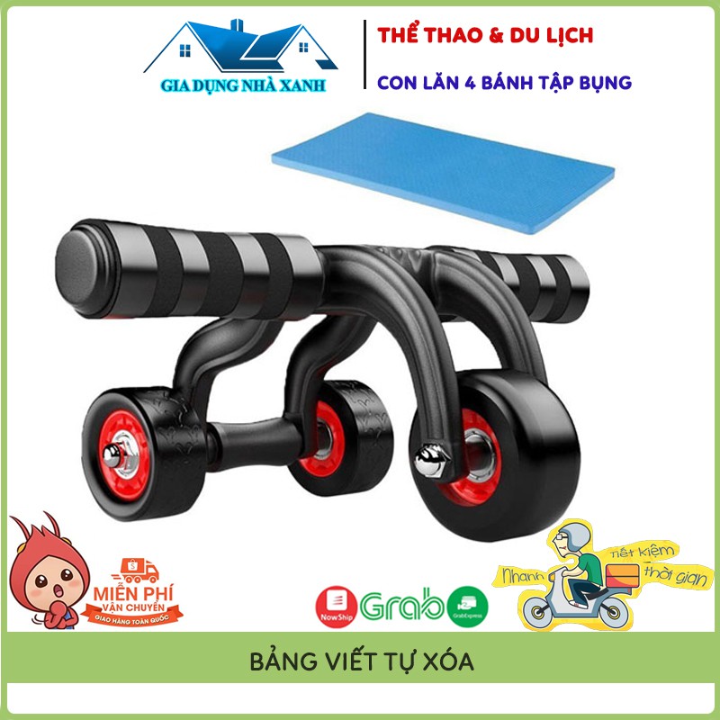 Con Lăn Tập Cơ Bụng, Con Lăn Tập Gym 4 Bánh Đa Năng Tại Nhà Nam/Nữ , Tặng Kèm Miếng Thảm