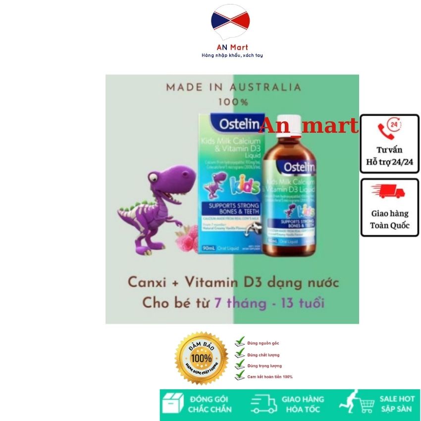 Vitamin D &amp; Canxi Ostelin Kids 90ML Cho Trẻ Từ 7 Tháng Tuổi