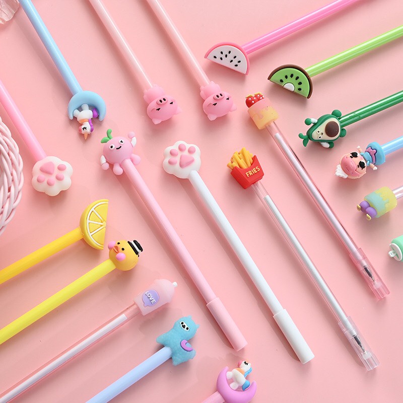 Sét 20 Bút Bi Nước Pony Siêu Ngộ Nghĩnh Túi Zip Mực Màu Đen