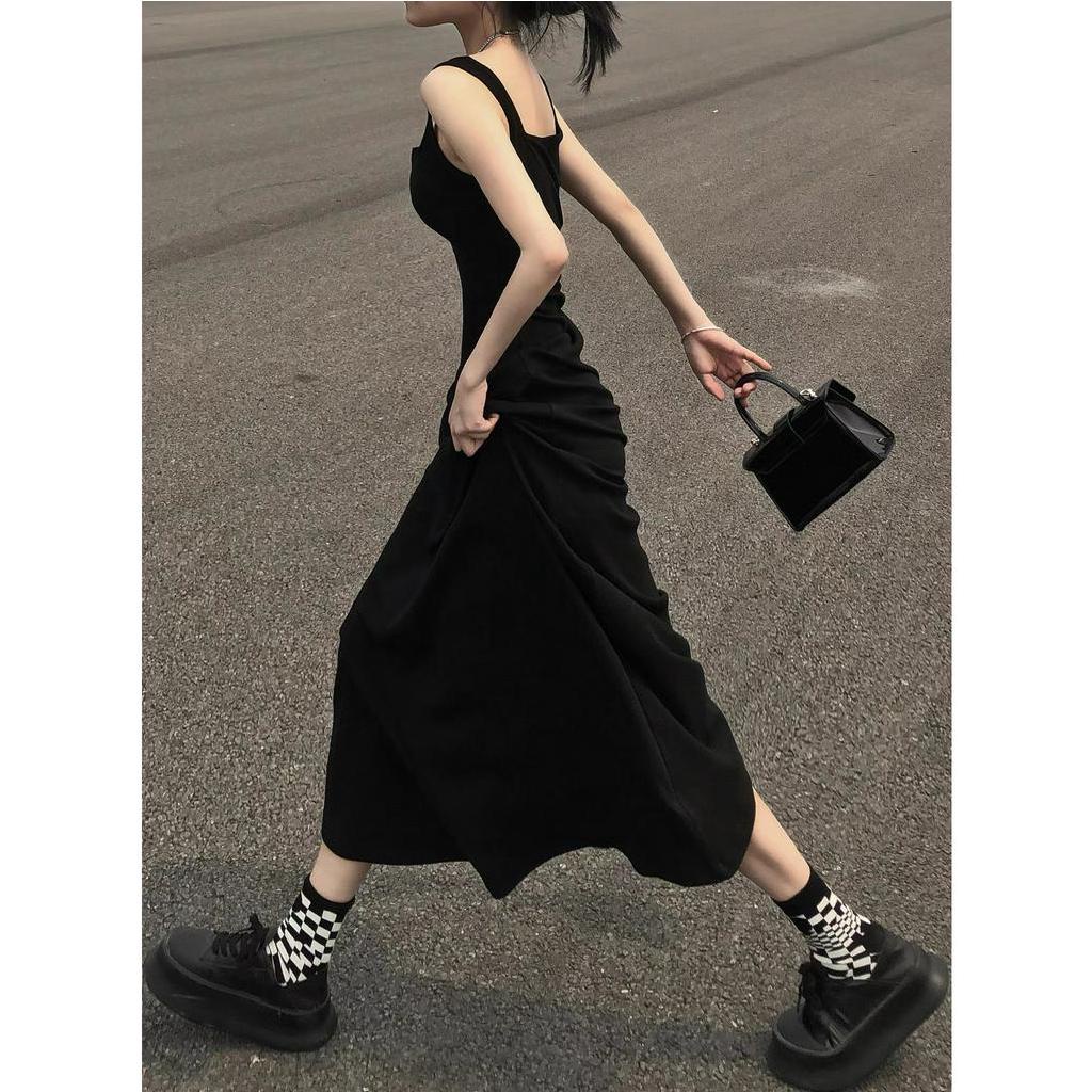 Cocory vn Đầm Chữ A Hai Dây Màu Đen Gợi Cảm Thời Trang Mùa Hè Cho Nữ
