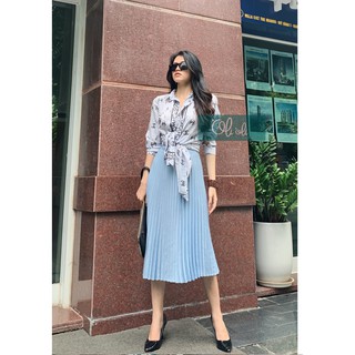 CHÂN VÁY XẾP LY màu xanh dương nhạt Olioli Fashion