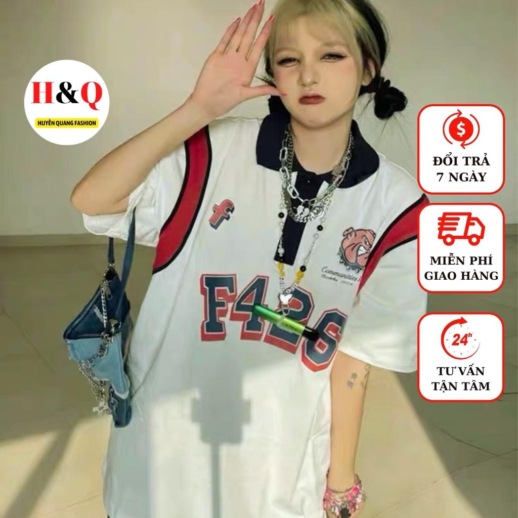Áo polo thun cổ trụ phông nữ tay lỡ form rộng F426 thể thao Hàn Quốc Ulzzang - Huyền Quang