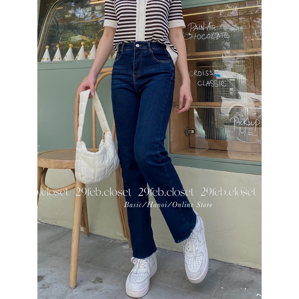 [Ảnh thật/Video] Quần jeans ống đứng trơn cạp cao co giãn - 29feb.closet - Q34