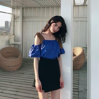 Áo kiểu hở vai 2 dây cột vai