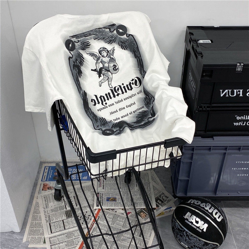 Áo Thun Ngắn Tay Dáng Rộng In Hình Thiên Thần Nhỏ Sáng Tạo Thời Trang Mới