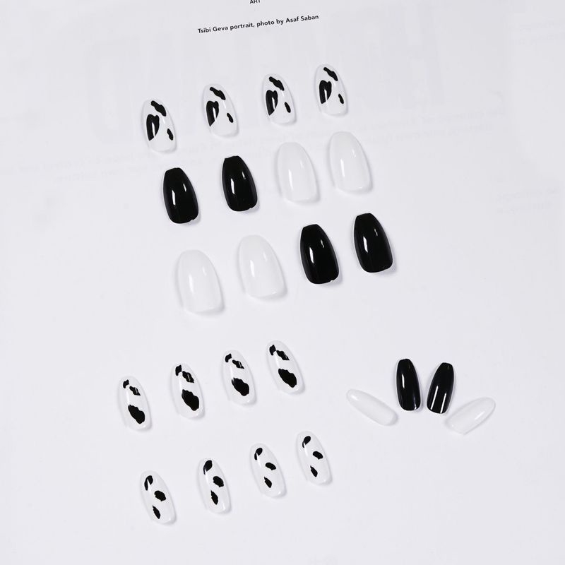 Set 24 Móng tay giả hot trend phối màu đen và trắng ,bộ nail phong cách hàn quốc kèm đầy đủ dụng cụ tại nhà