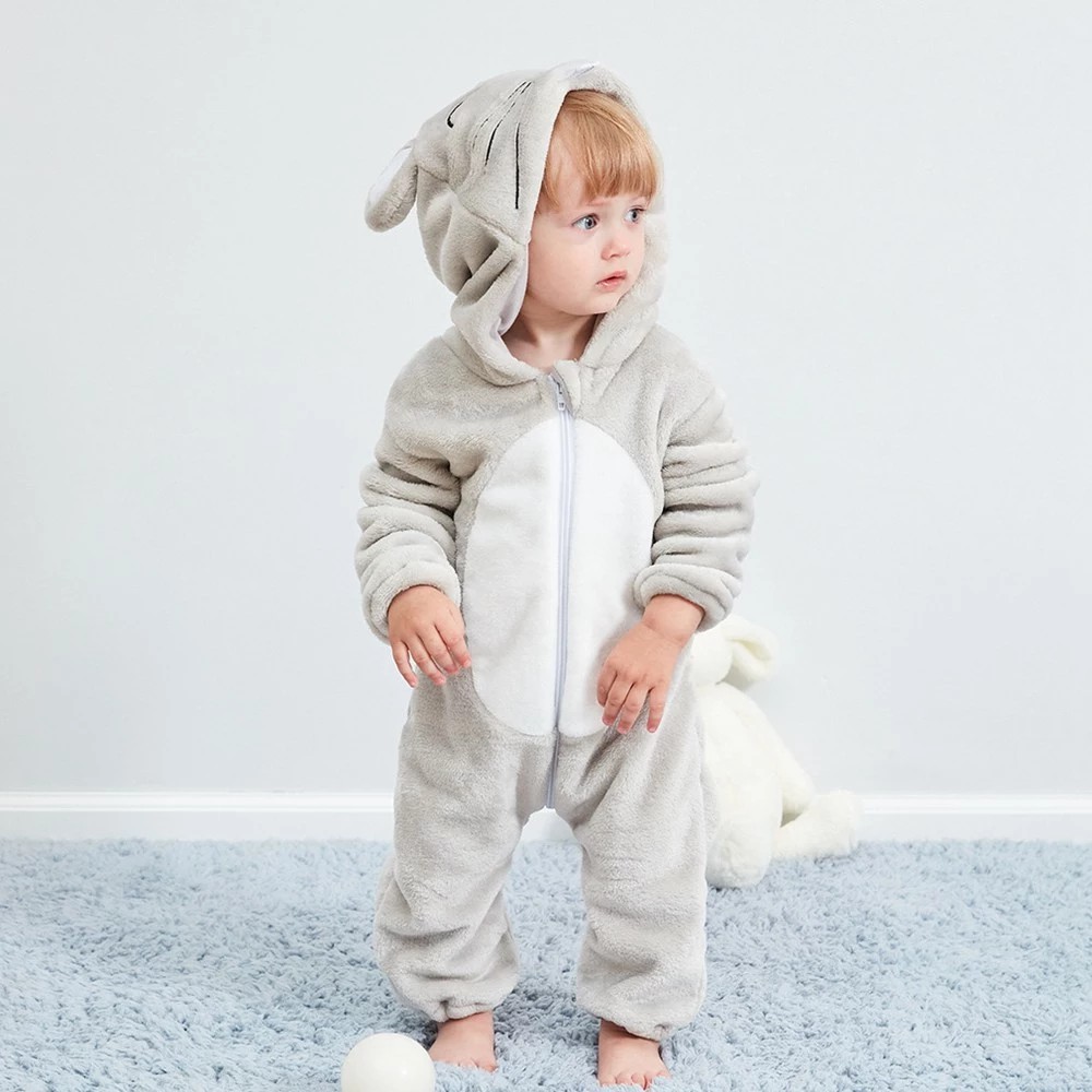 Bộ đồ ngủ bằng vải Flannel hình chú chuột hoạt hình dễ thương cho bé 0-24 tháng tuổi