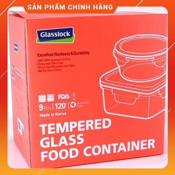 Bộ 9 hộp thủy tinh GLASSLOCK  đựng thức ăn . (Chữ nhật 400+ 1000 +2000ml . Vuông  400 + 490 . Tròn 360 × 2 + 720 + 950ml