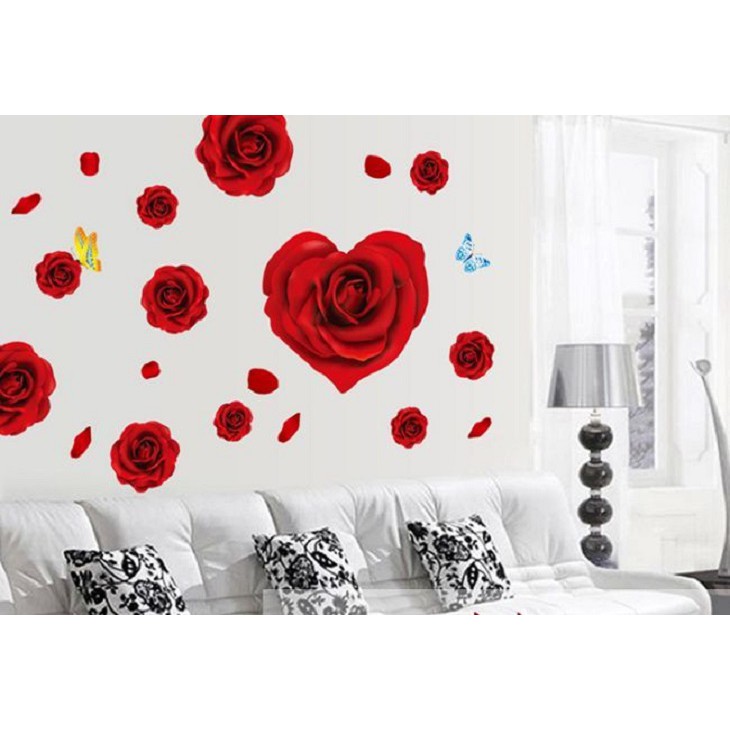 Decal dán tường Cánh Hoa hồng đỏ size 60x90cm