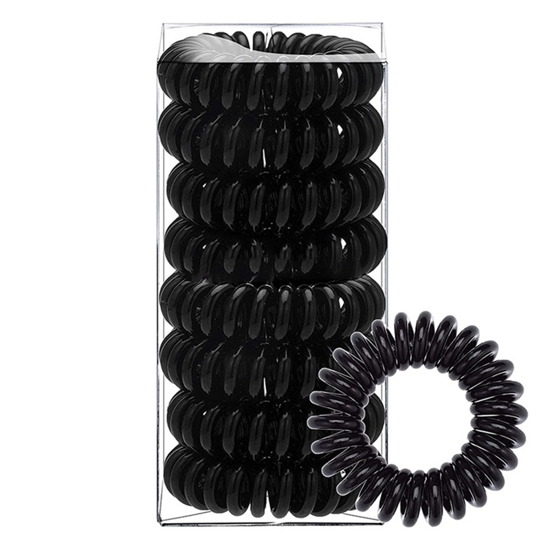 Bộ 8 Dây Cột Tóc Dạng Xoắn Ốc Độ Đàn Hồi Cao Màu Sắc Trơn Không Gây Mỡ