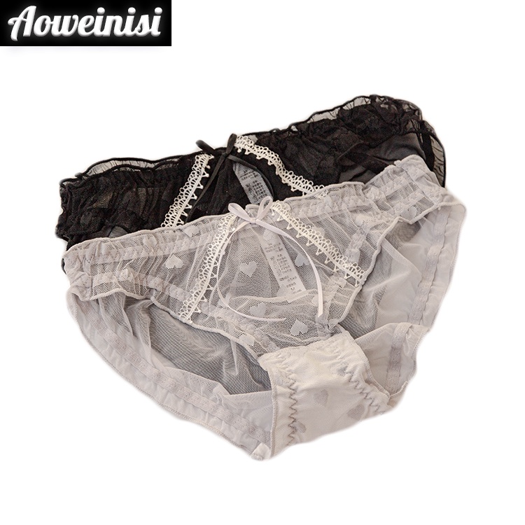 Quần lót cotton AOWEINISI lưng thấp phối lưới quyến rũ cho nữ