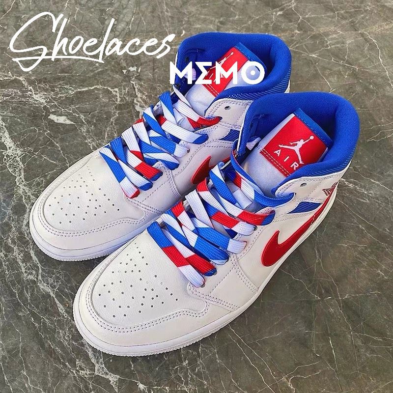 Dây Giày Nike Air Jordan1 Mid White Red Royal- Phối Màu Custom Xanh Đỏ