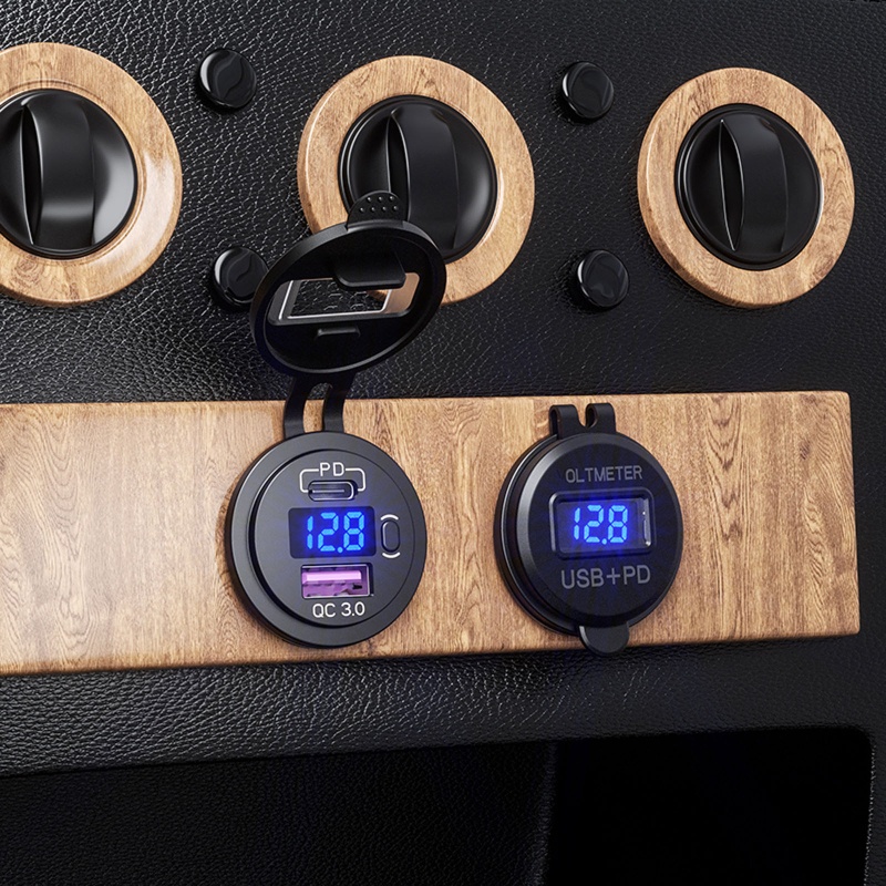 Ổ Cắm Sạc Nhanh Usb 12v 24v Type C Pd Qc3.0 Có Công Tắc Bật Tắt Cho Xe Hơi / Xe Tải / Xe Máy