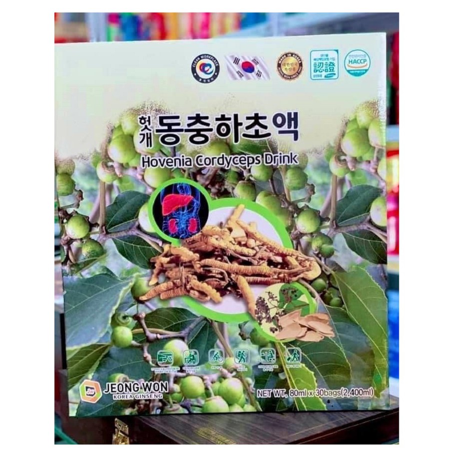 Nước Bổ Gan Đông Trùng Hạ Thảo Jeong Won Hàn Quốc, Hộp 30 Gói * 70ml, Giúp Thải Độc, Mát Gan
