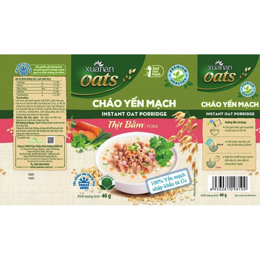 Cháo yến mạch các loại_40g/gói